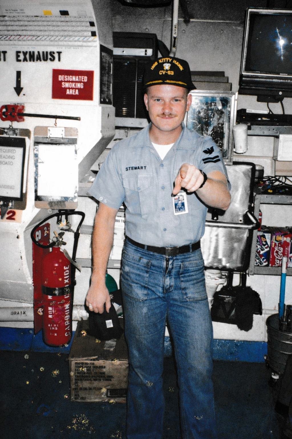Trey Stewart aboard USS Kitty Hawk during his Navy service